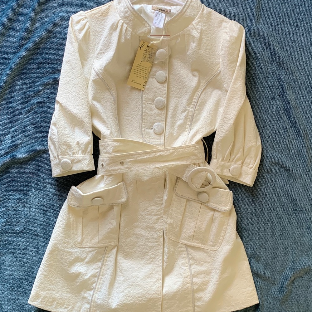 LULUMARI ANTHRO COAT DRESS OFF WHITE BUTTON FRONT BELTED WEDDING EASTER